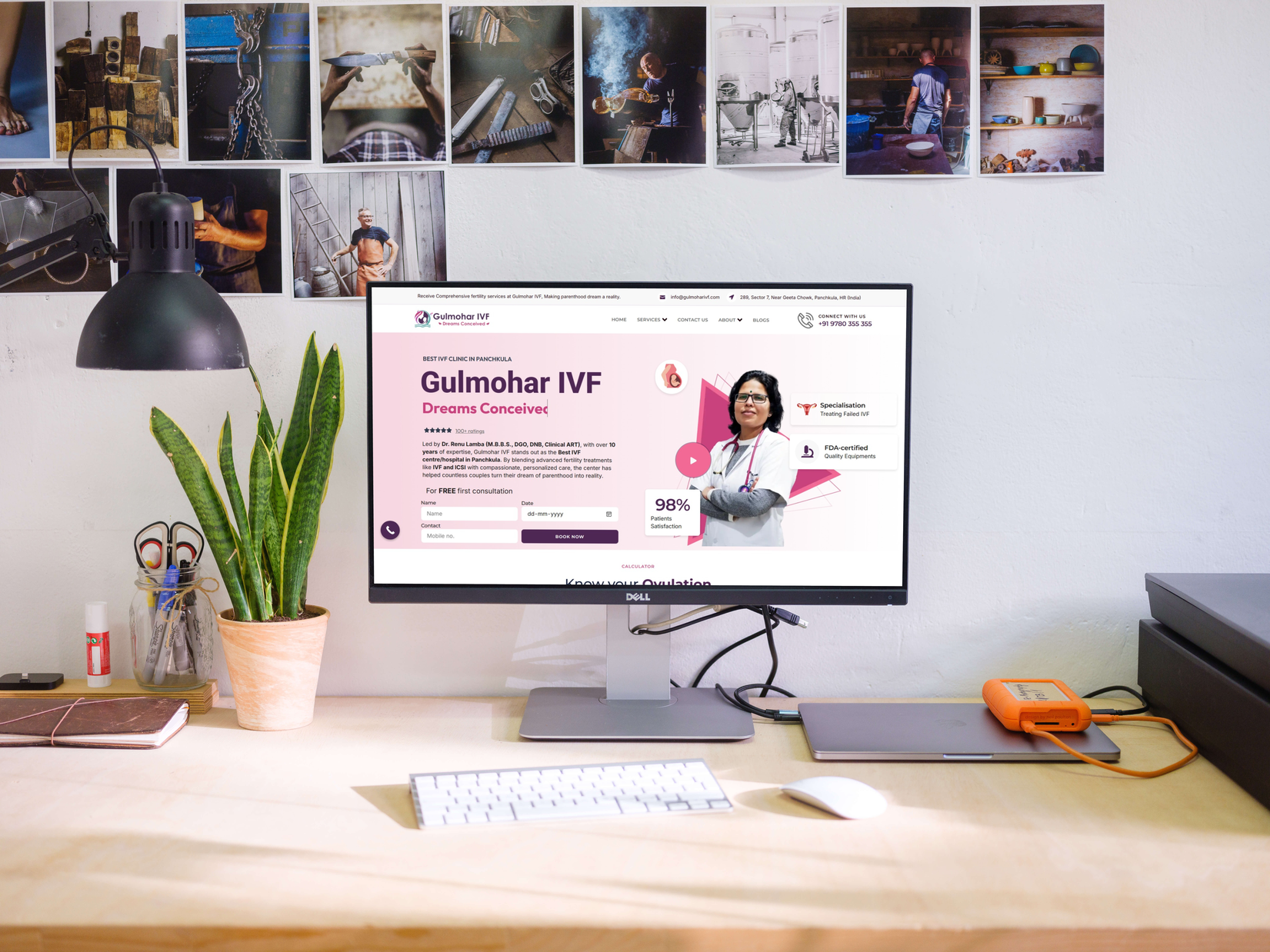 Gulmohar IVF Case Study 12 Mockuuups Free Clean desk with Dell display mockup