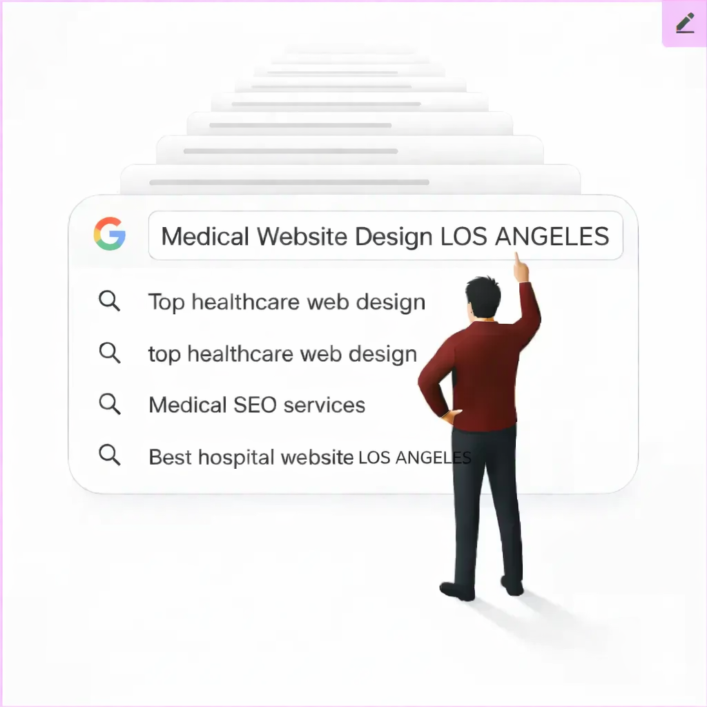Medical Website Design Agency in Los Angeles shown in Google healthcare search illustration