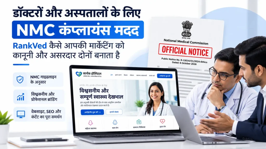 डॉक्टरों और अस्पतालों के लिए NMC कंप्लायंस मदद: RankVed कैसे आपकी मार्केटिंग को कानूनी और असरदार दोनों बनाता है